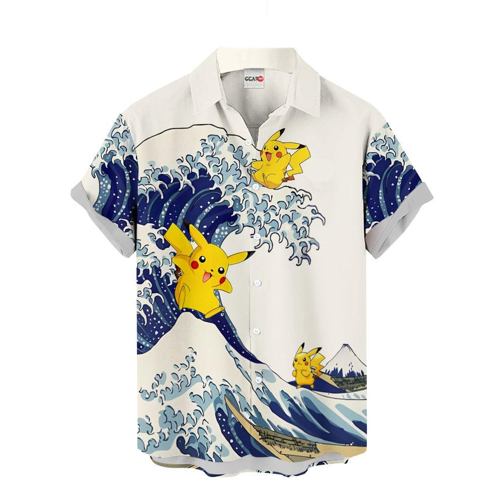 Pikachu Hawaiian Shirt - Great Wave Style