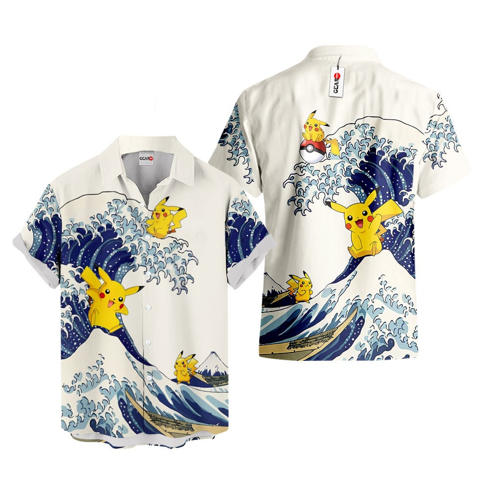 Pikachu Hawaiian Shirt - Great Wave Style