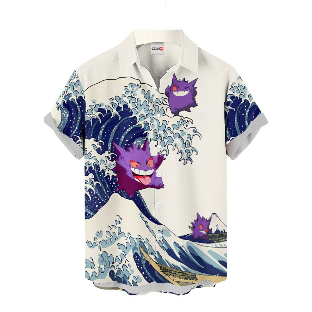 Gengar Hawaiian Shirt - Great Wave Style
