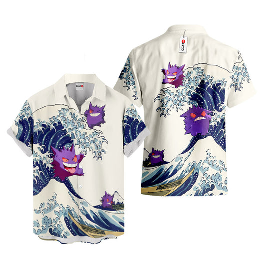 Gengar Hawaiian Shirt - Great Wave Style