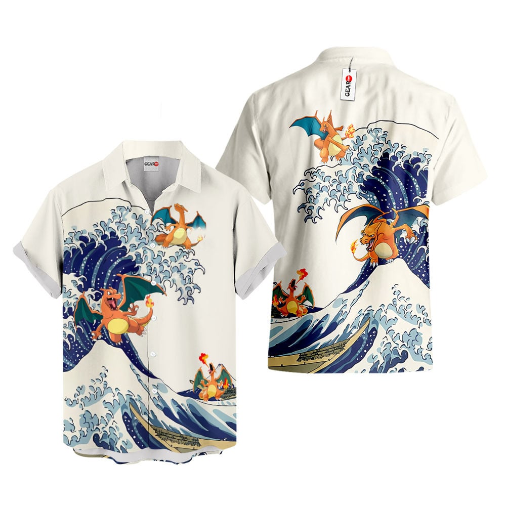 Charizard Hawaiian Shirt - Great Wave Style