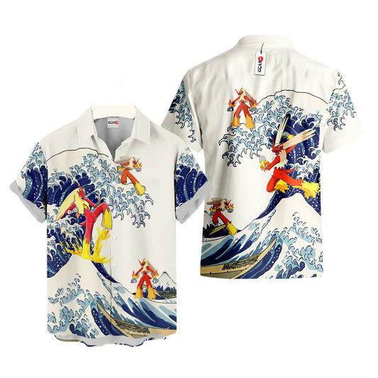Blaziken Hawaiian Shirt - Great Wave Style