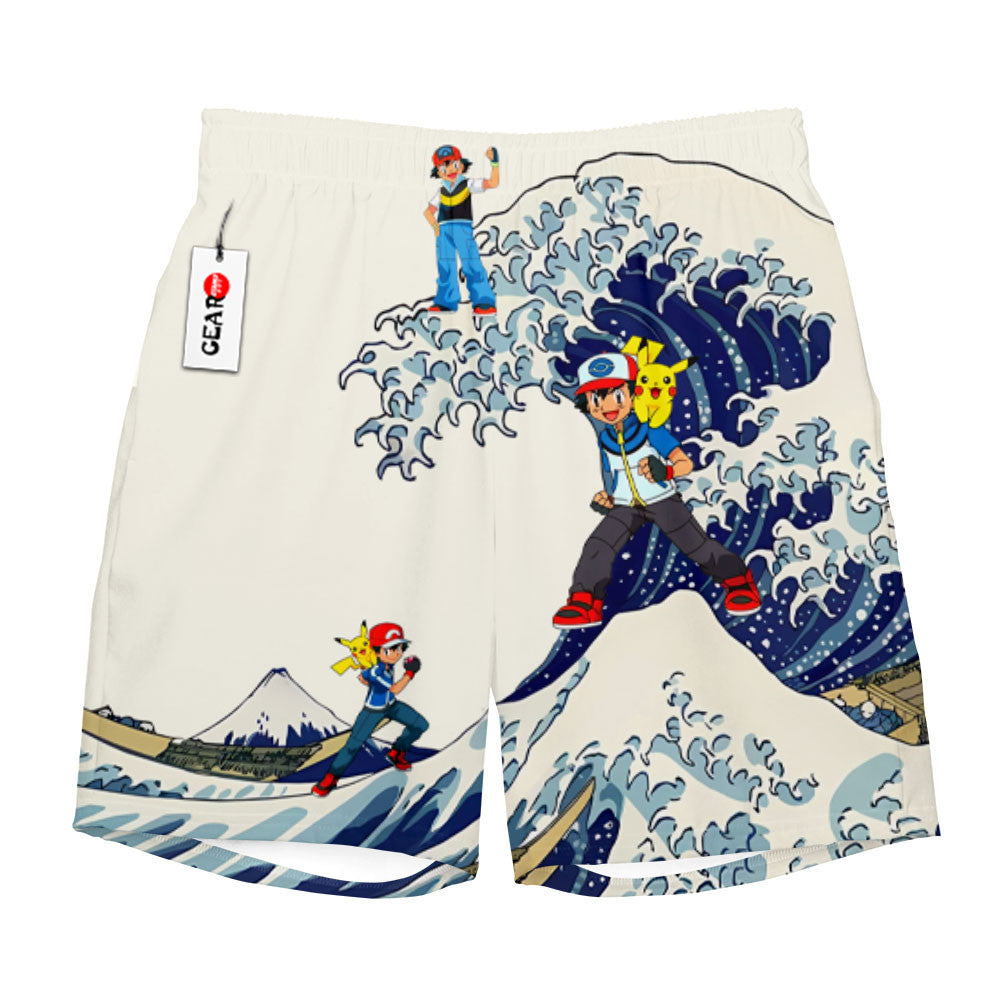 Ash Ketchum Satoshi Beach Shorts - Great Wave Edition