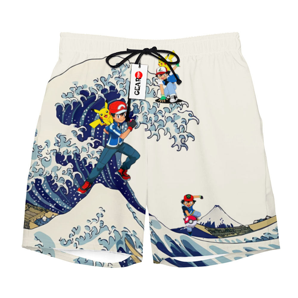 Ash Ketchum Satoshi Beach Shorts - Great Wave Edition