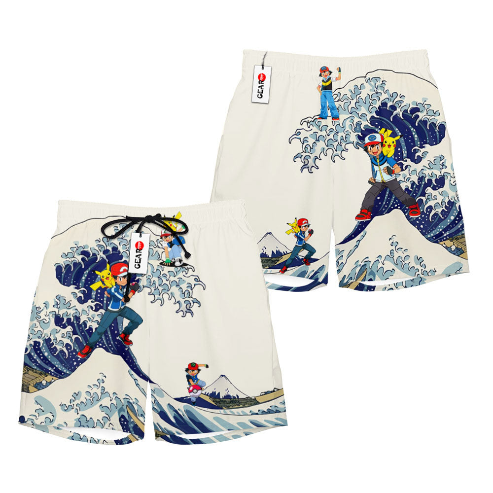 Ash Ketchum Satoshi Beach Shorts - Great Wave Edition