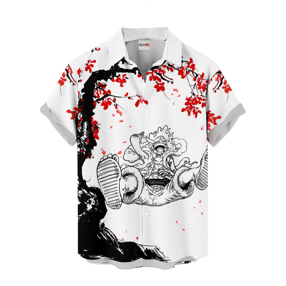 Luffy Nika Gear 5 Hawaiian Shirt Cherry Blossom Style