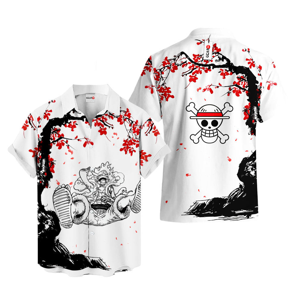 Luffy Nika Gear 5 Hawaiian Shirt Cherry Blossom Style