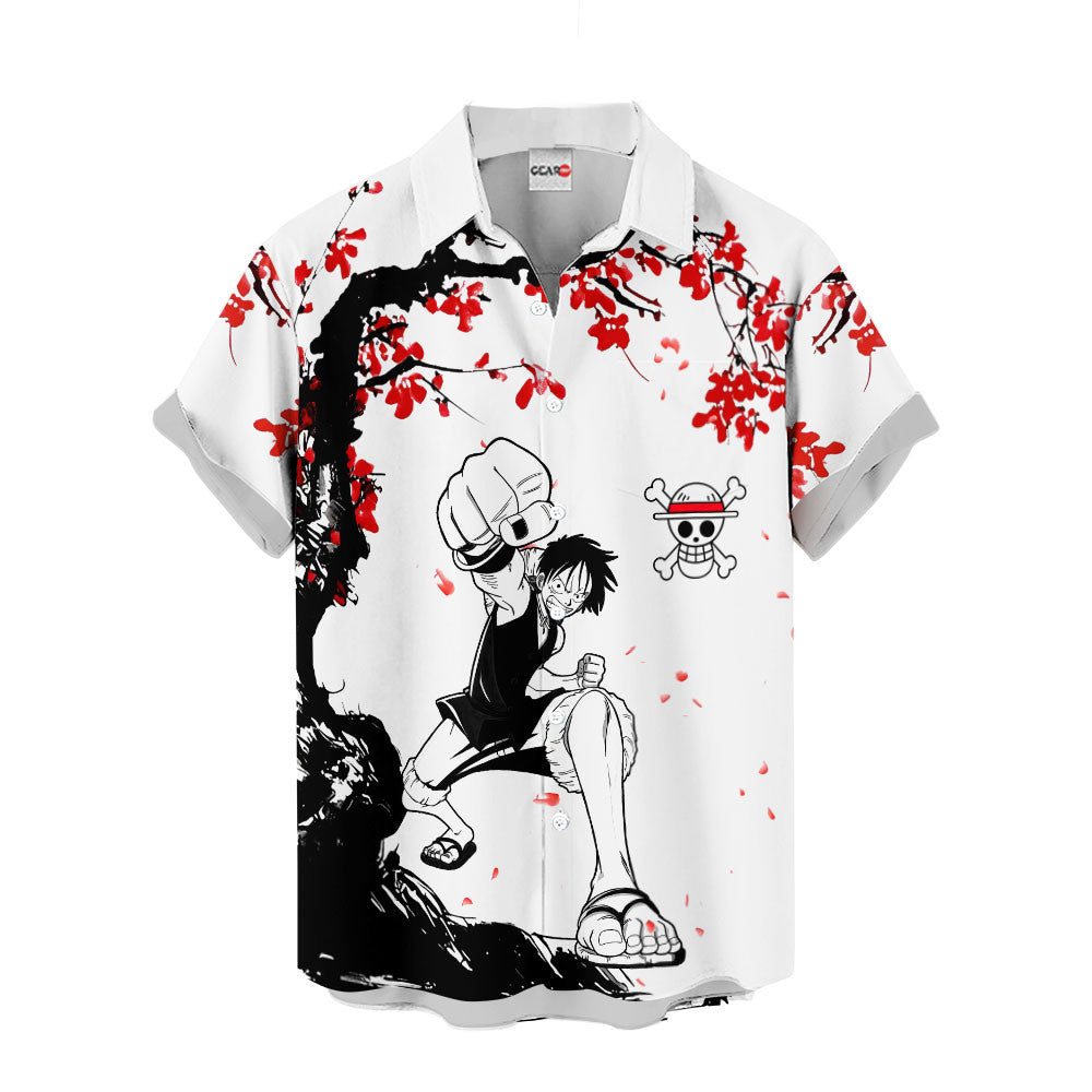 Luffy Hawaiian Shirt - Cherry Blossom Style