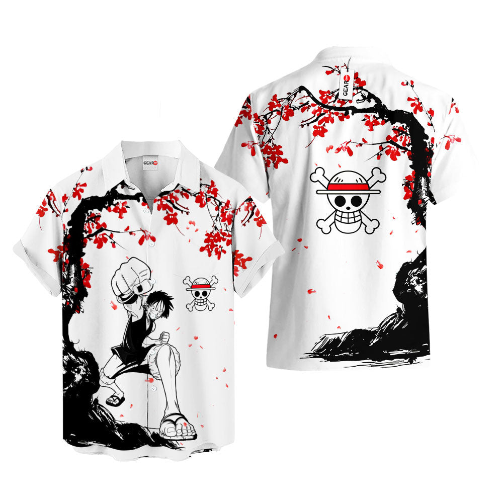 Luffy Hawaiian Shirt - Cherry Blossom Style
