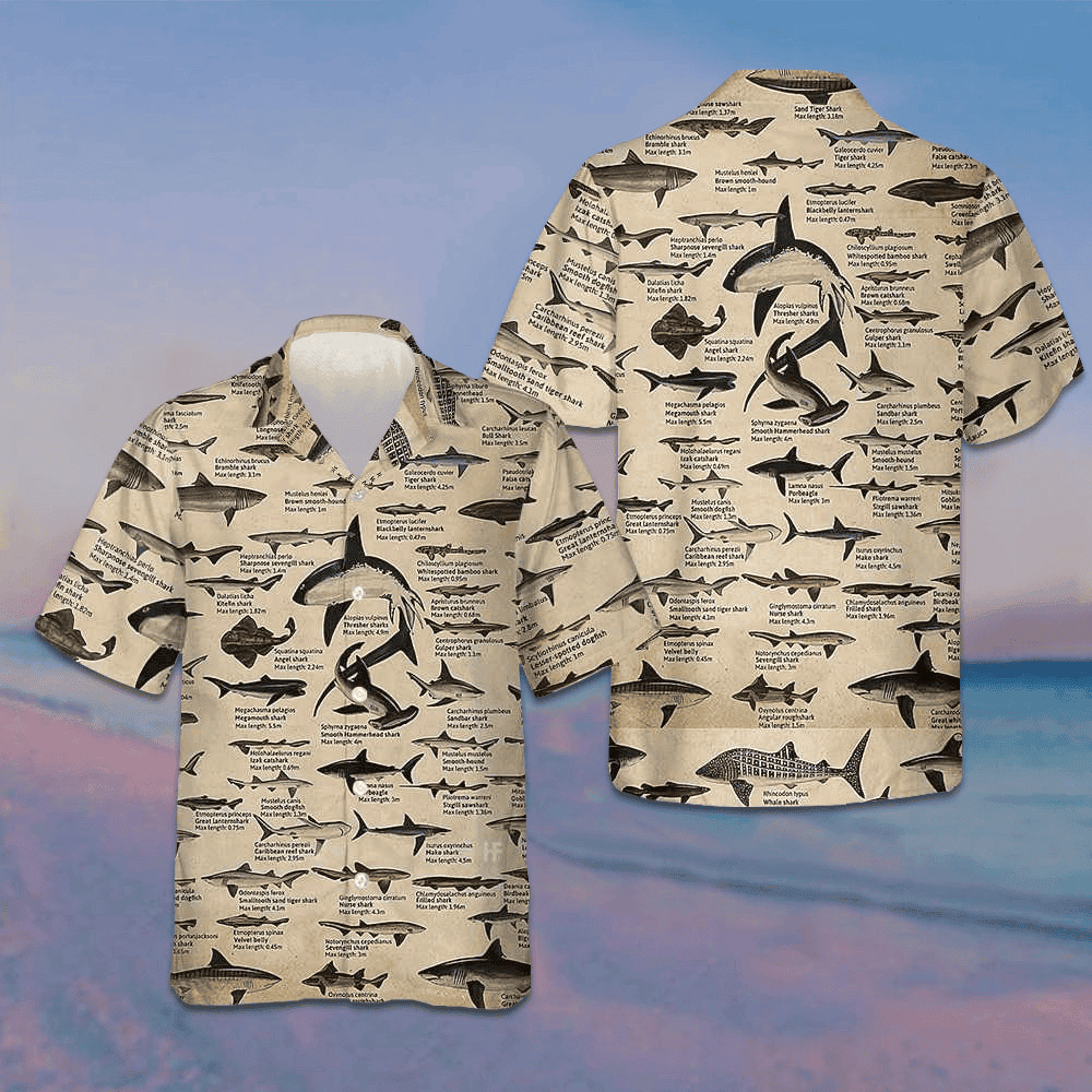 Different Types Of Sharks Hawaiian Shirt Shark Button Up Shirt Gifts For Adults - Tazila