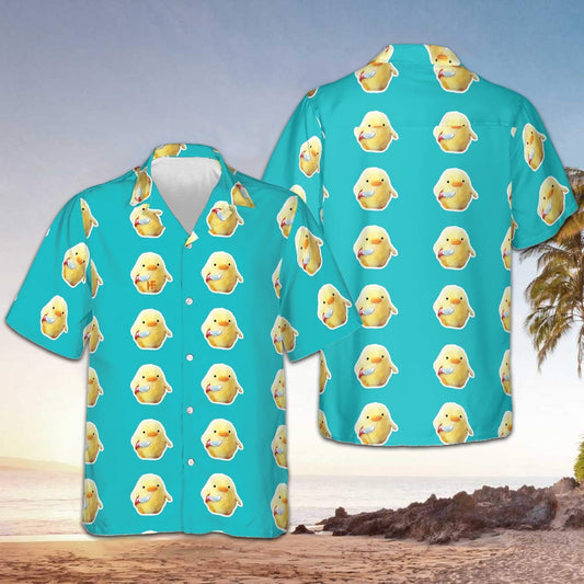 Funny Duck With Knife Hawaiian Shirt Button Down Beach Shirts Cute Gifts For Son - Tazila