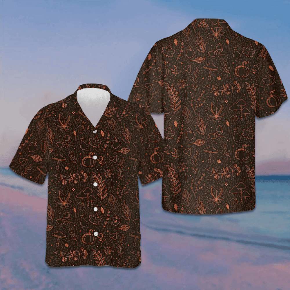 Orange Autumn Harvest Thanksgiving Hawaiian Shirt Men's Short Sleeve Button Up Gifts For Him - Tazila