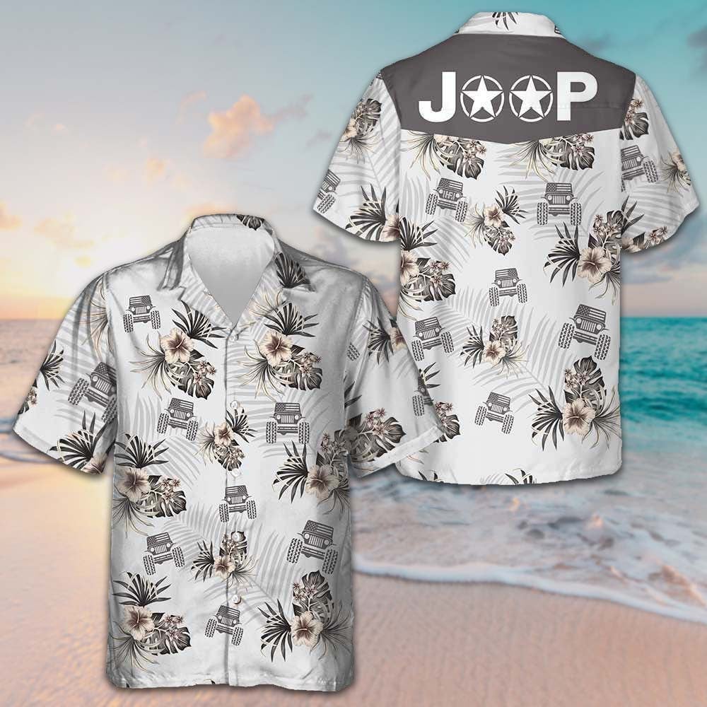Jeep And Hibiscus Pattern Hawaiian Shirt Men's Summer Button Down Shirts Gifts For Jeep Lovers - Tazila