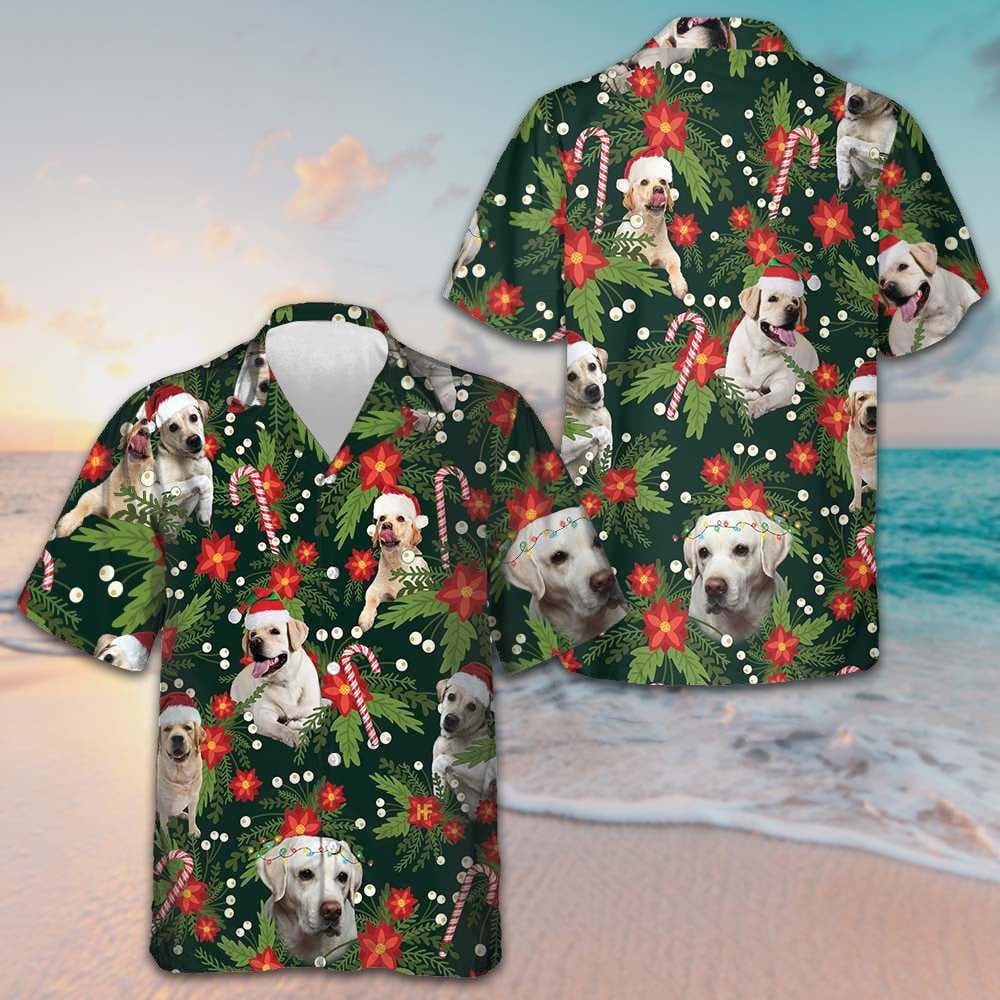 Christmas Labrador Retriever With Poinsettia Flower Hawaiian Shirt Dog Lover Xmas Shirts Men's - Tazila