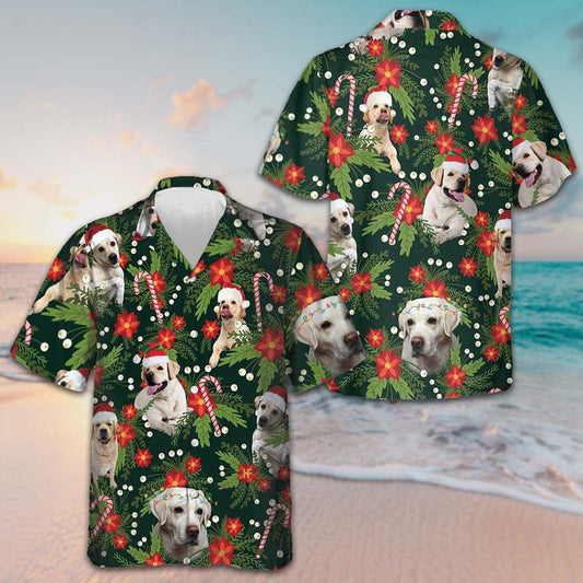 Christmas Labrador Retriever With Poinsettia Flower Hawaiian Shirt Dog Lover Xmas Shirts Men's - Tazila