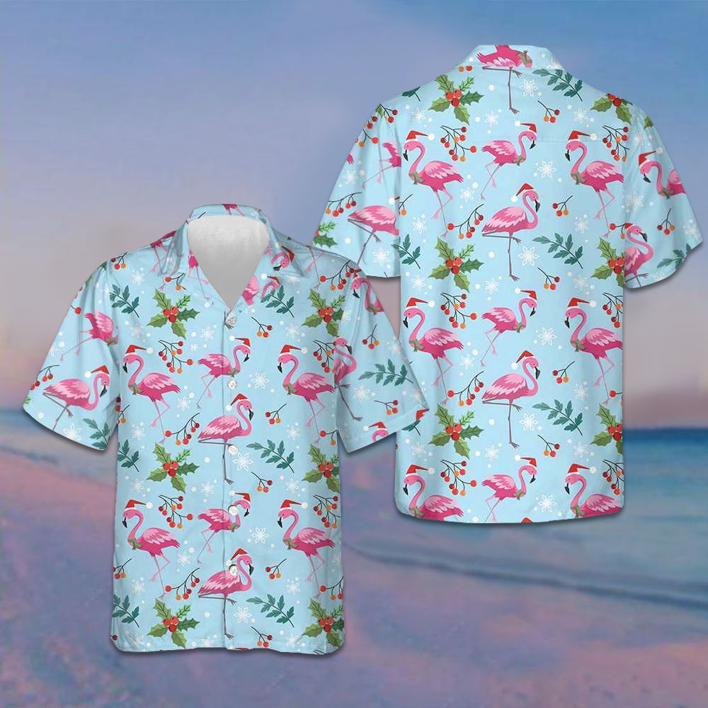 Christmas Flamingo Seamless Pattern Hawaiian Shirt Tropical Button Up Gifts For Nephew - Tazila