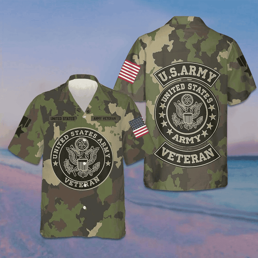 US Army Veteran Hawaiian Shirt Camouflage Button Up Shirt Gifts For Army Veteran - Tazila