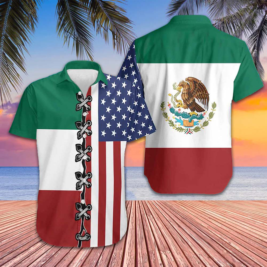 American Mexico Flag Hawaiian Shirt Patriotic Button Down Shirt Gifts For Mexican - Tazila