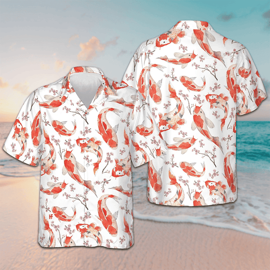 Koi Fish And Cherry Blossom Hawaiian Shirt Men's Beach Button Up Gifts For Koi Lovers - Tazila
