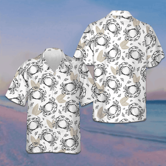 Pattern With Crabs And Leaves Hawaiian Shirt Summer Button Up Shirts Men's Gifts For Crab Lovers - Tazila