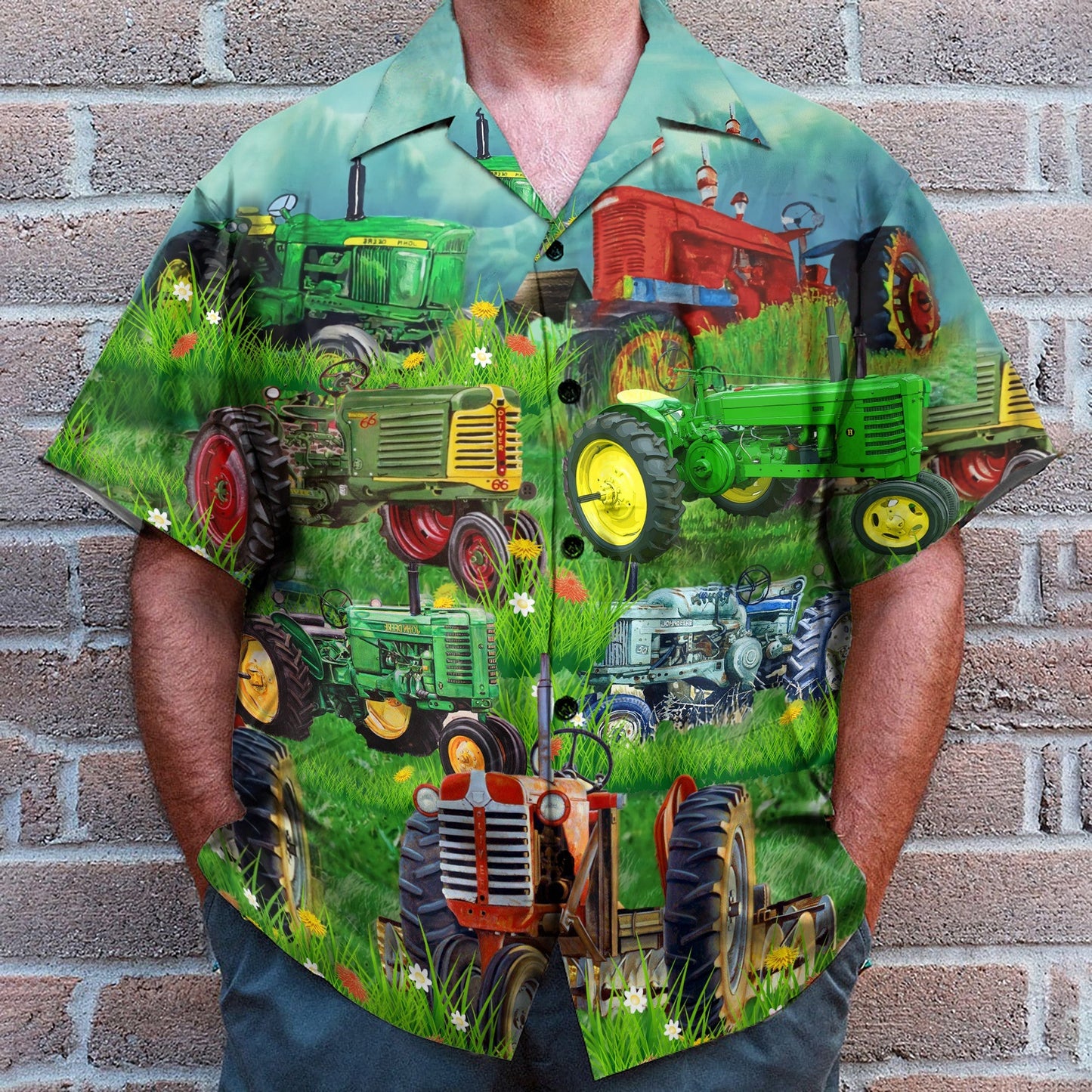 Old Tractor Tropical Green Grass - Hawaiian Shirt