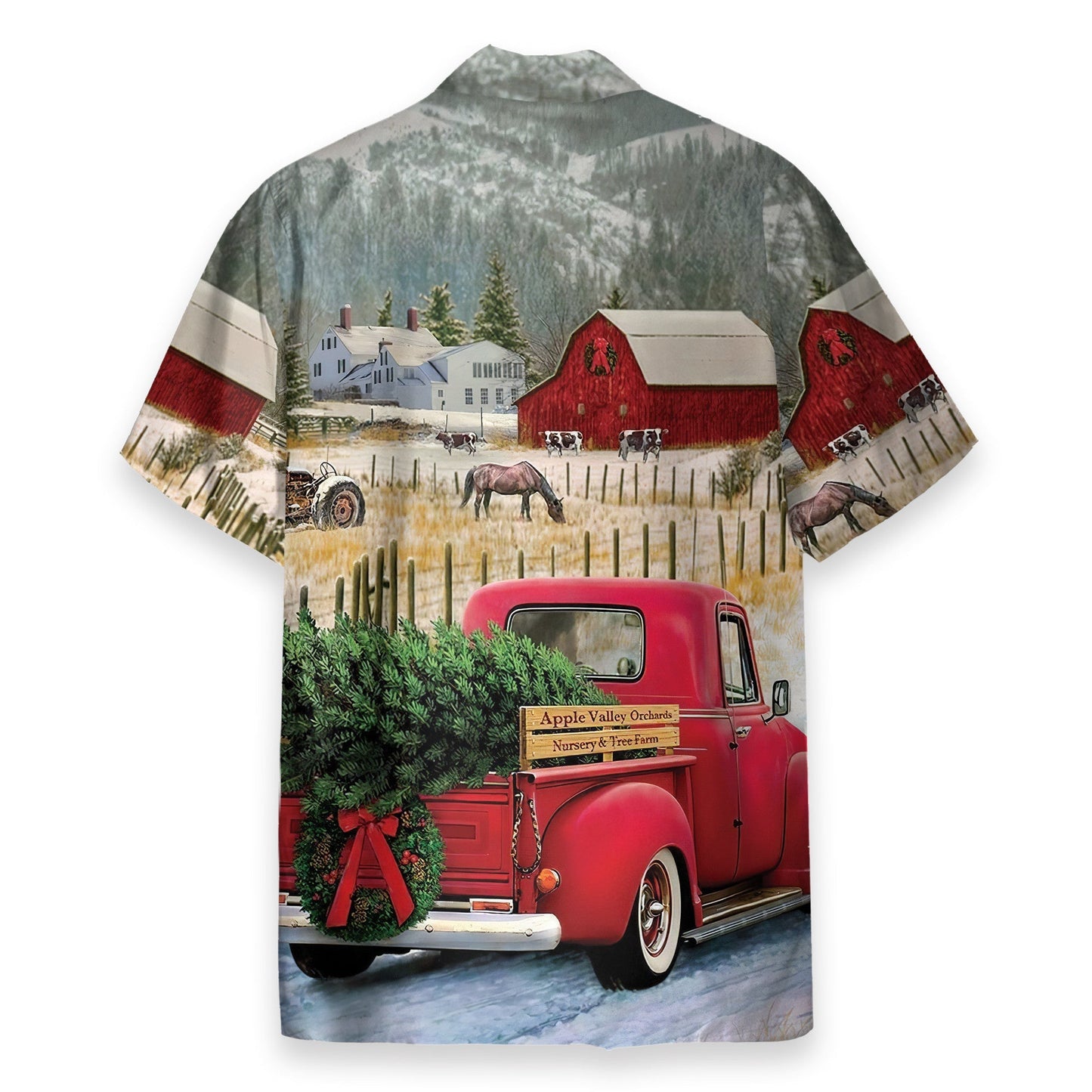 Red Truck Christmas Apple Valley Orchards - Hawaiian Shirt