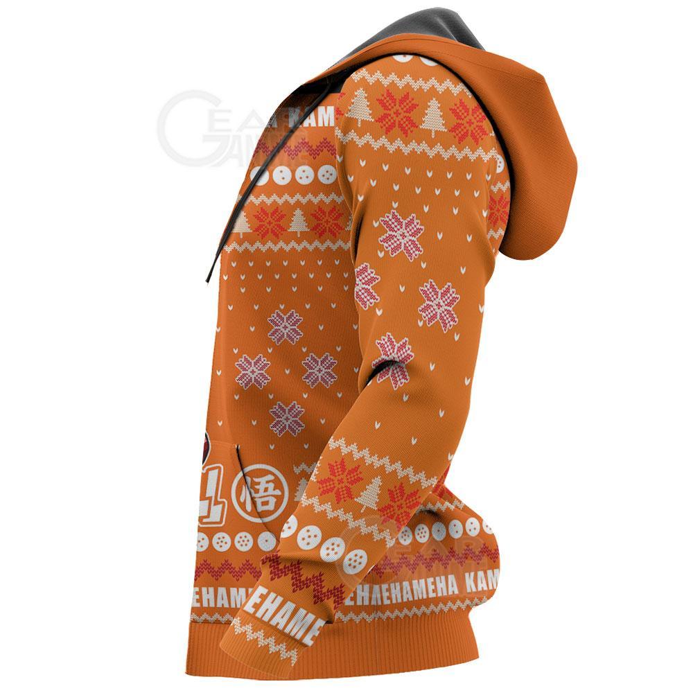 Dragon Ball Hoodie Goku Kamehameha Chrsitmas Pattern Orange Hoodie Apparel