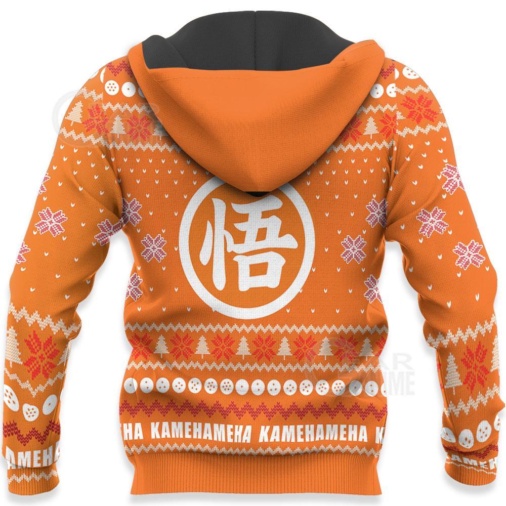 Dragon Ball Hoodie Goku Kamehameha Chrsitmas Pattern Orange Hoodie Apparel