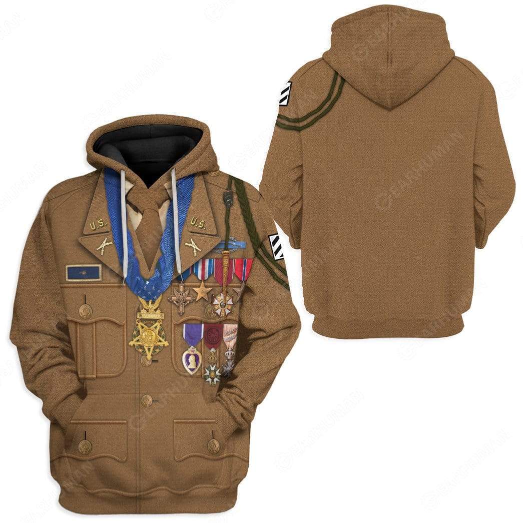 Historical Hoodie Audie Murphy Uniform Costume 3d Brown Hoodie Historical T-shirt Audie Murphy Shirt Adult Full Print