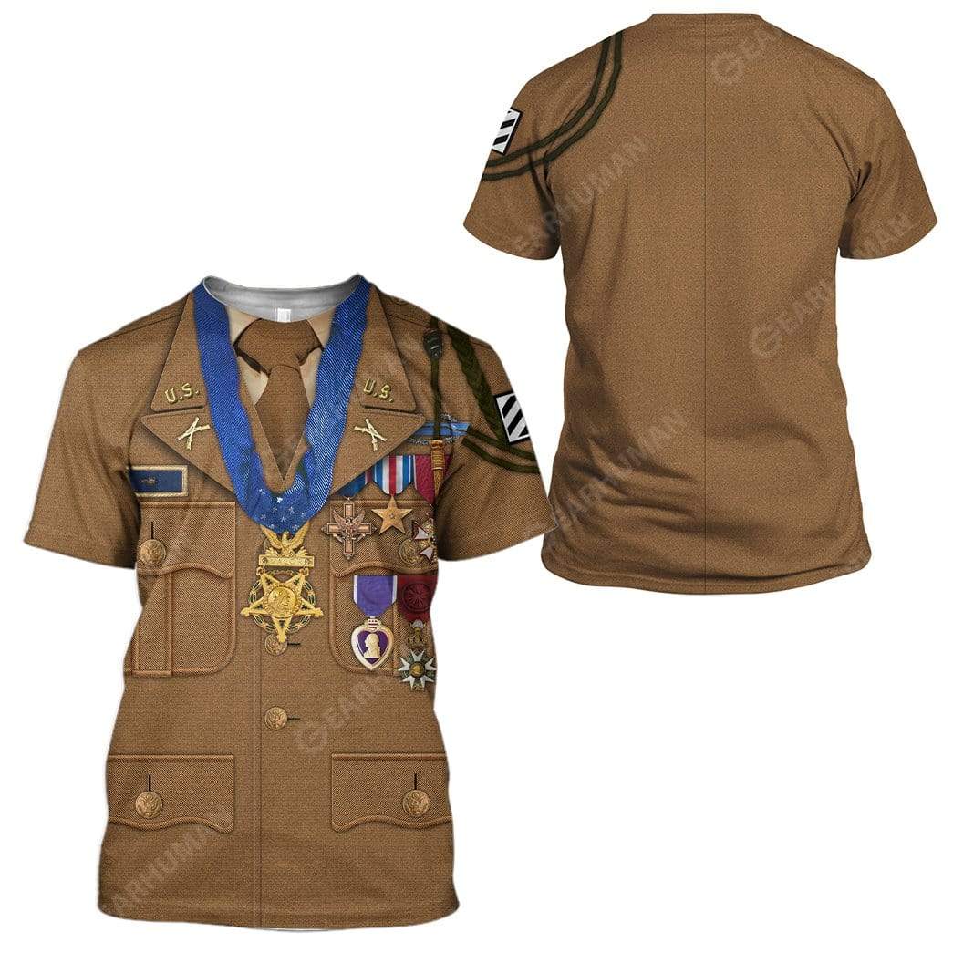 Historical Hoodie Audie Murphy Uniform Costume 3d Brown Hoodie Historical T-shirt Audie Murphy Shirt Adult Full Print