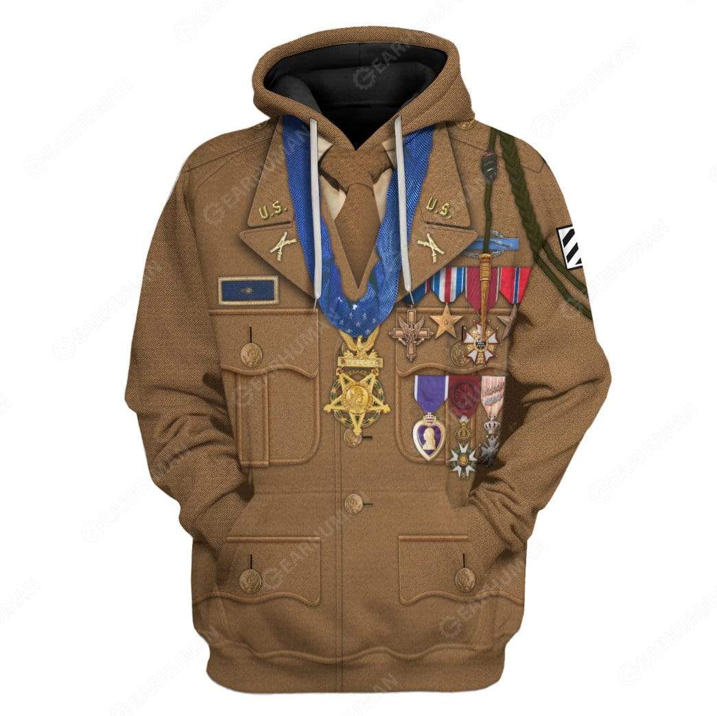 Historical Hoodie Audie Murphy Uniform Costume 3d Brown Hoodie Historical T-shirt Audie Murphy Shirt Adult Full Print