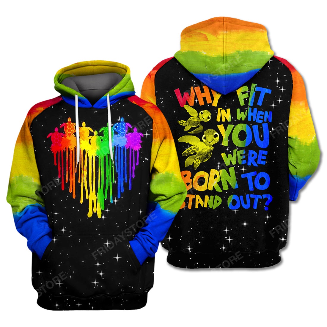 LGBT Pride T-shirt Rainbow Heart Turtle Why Fit In When You Were Born To Stand Out LGBT T-shirt Hoodie Adult Full Print