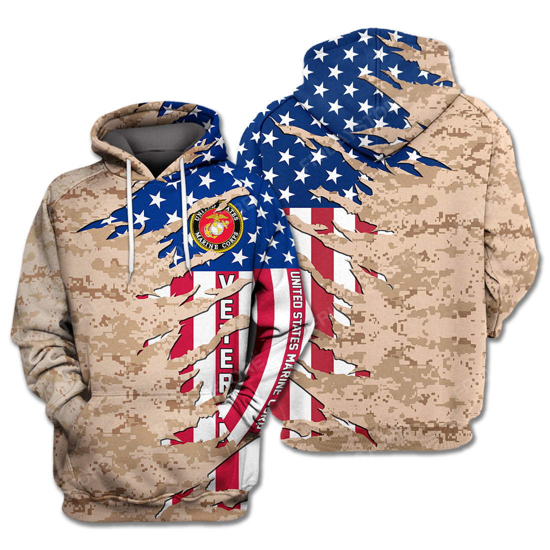 US Marine Corps Veteran Hoodie American Flag Camoflage Marine Corps Logo Hoodie Apparel