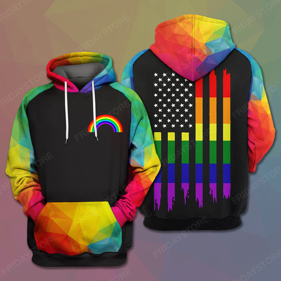 LGBT Pride T-shirt LGBT Rainbow Polygon American Flag T-shirt Hoodie Adult Full Print