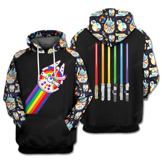 LGBT Star Wars T-shirt LGBT Rainbow Color Star Wars Millennium Falcon Light Swords T-shirt LGBT Hoodie