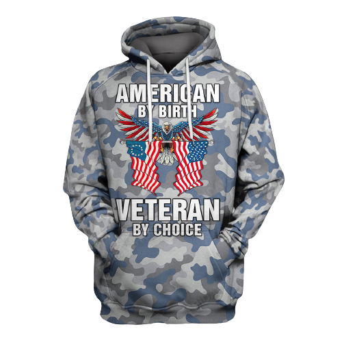 Veteran T-shirt American By Birth Veteran By Choice Blue Grey Camouflage T-shirt Hoodie Adult Full Print