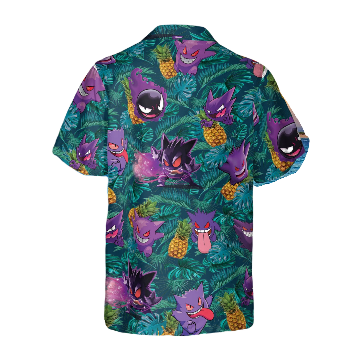 NoClaws Pokemon Hawaii Shirt Gengar Ghost Pokemon Pineapples Pattern Aloha Shirt Green Unisex