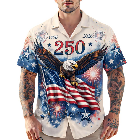 USA 250th Anniversary Eagle Shirt, Patriotic 1776-2026 Hawaiian Independence Day Tee for Men