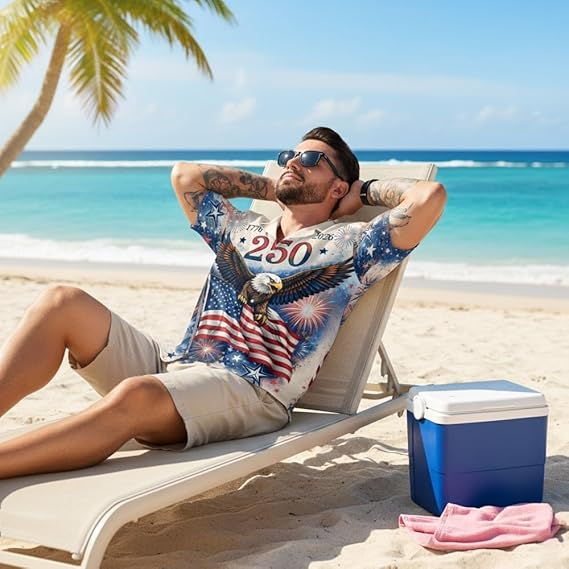 USA 250th Anniversary Eagle Shirt, Patriotic 1776-2026 Hawaiian Independence Day Tee for Men