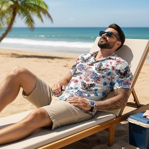 America 250th Anniversary Men's Shirt - Sestercentennial 1776-2026 Patriotic Floral Aloha Top