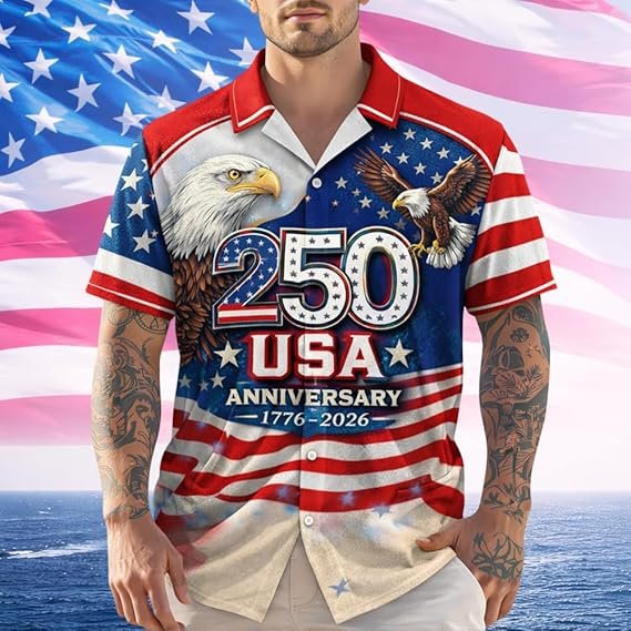 250th Anniversary Commemorative USA Shirt - Men's 1776-2026 Patriotic Independence Day Top