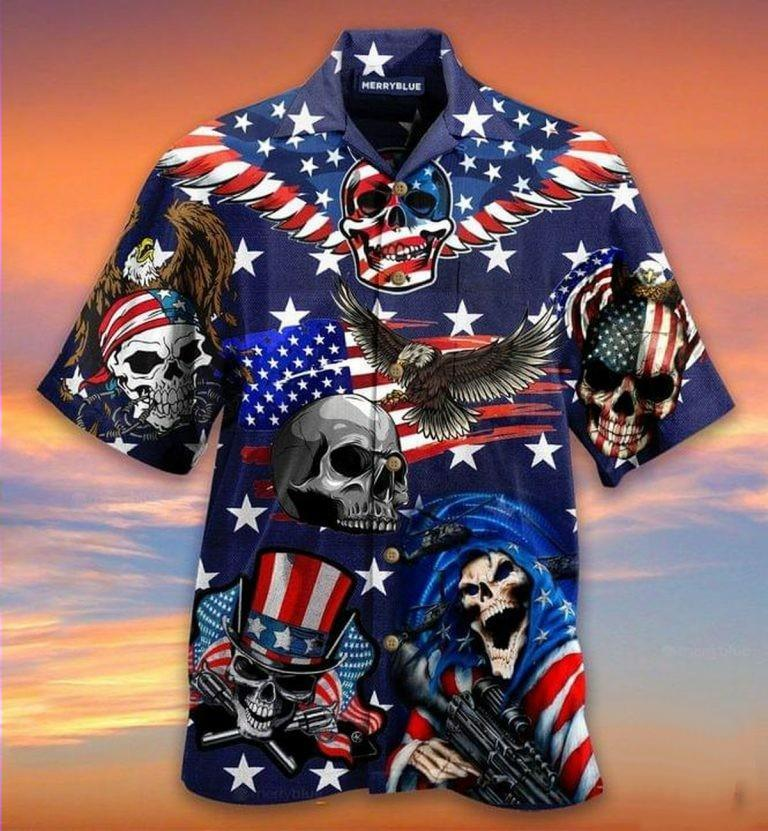 Independence Day Hawaii Shirt Eagle Patriotic Skull American Flag Hawaiian Shirt Adult Full Print