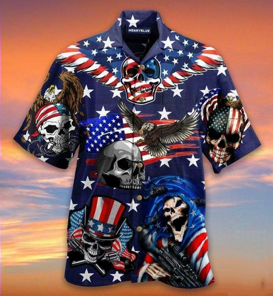 Independence Day Hawaii Shirt Eagle Patriotic Skull American Flag Hawaiian Shirt Adult Full Print