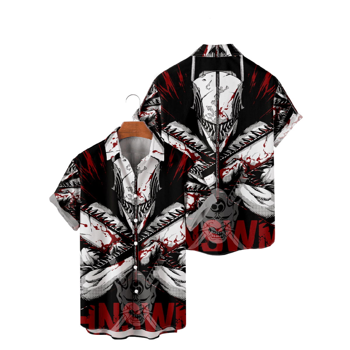 NoClaws Chainsaw Man Hawaii Shirt Chainsaw Man Transform Graphic Aloha Shirt Black Red Unisex