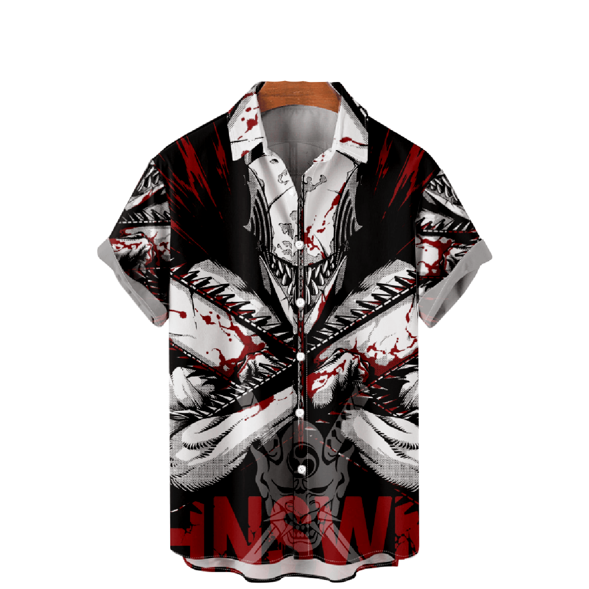 NoClaws Chainsaw Man Hawaii Shirt Chainsaw Man Transform Graphic Aloha Shirt Black Red Unisex