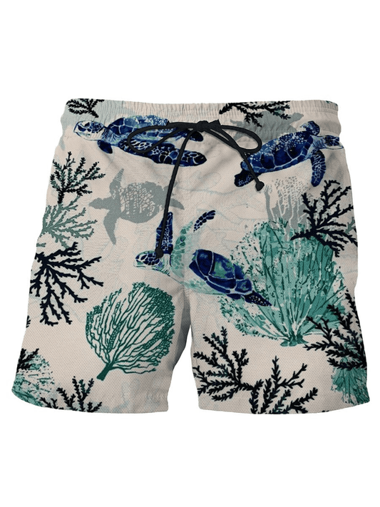 Turtle Shorts Vintage Turtle Coral and Seaweed Beach Shorts Blue