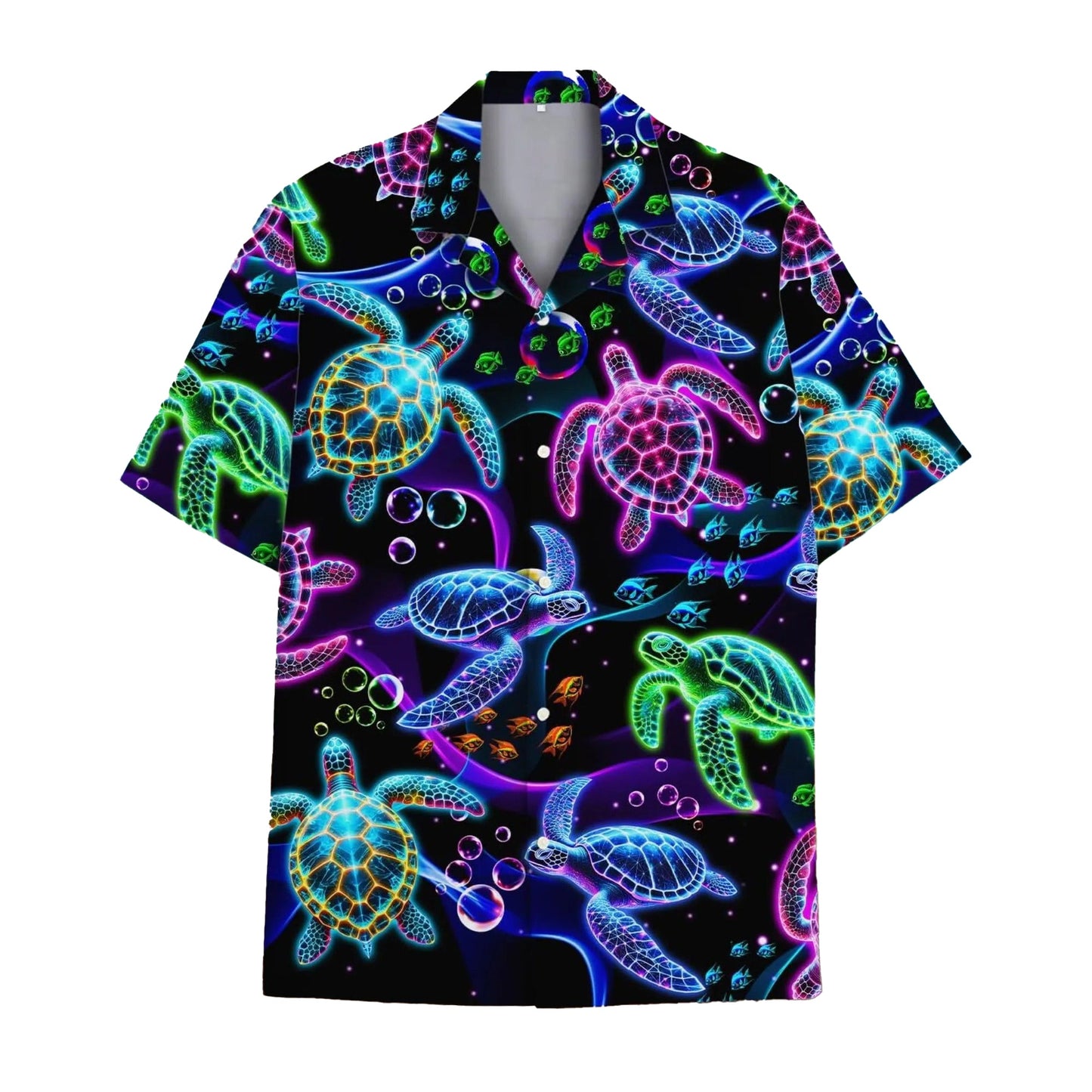 Sea Turtle Hawaii Shirt, Neon Sea Turtle Hawaiian Shirt for Men, Colorful Ocean Turtle Aloha Beach Shirt