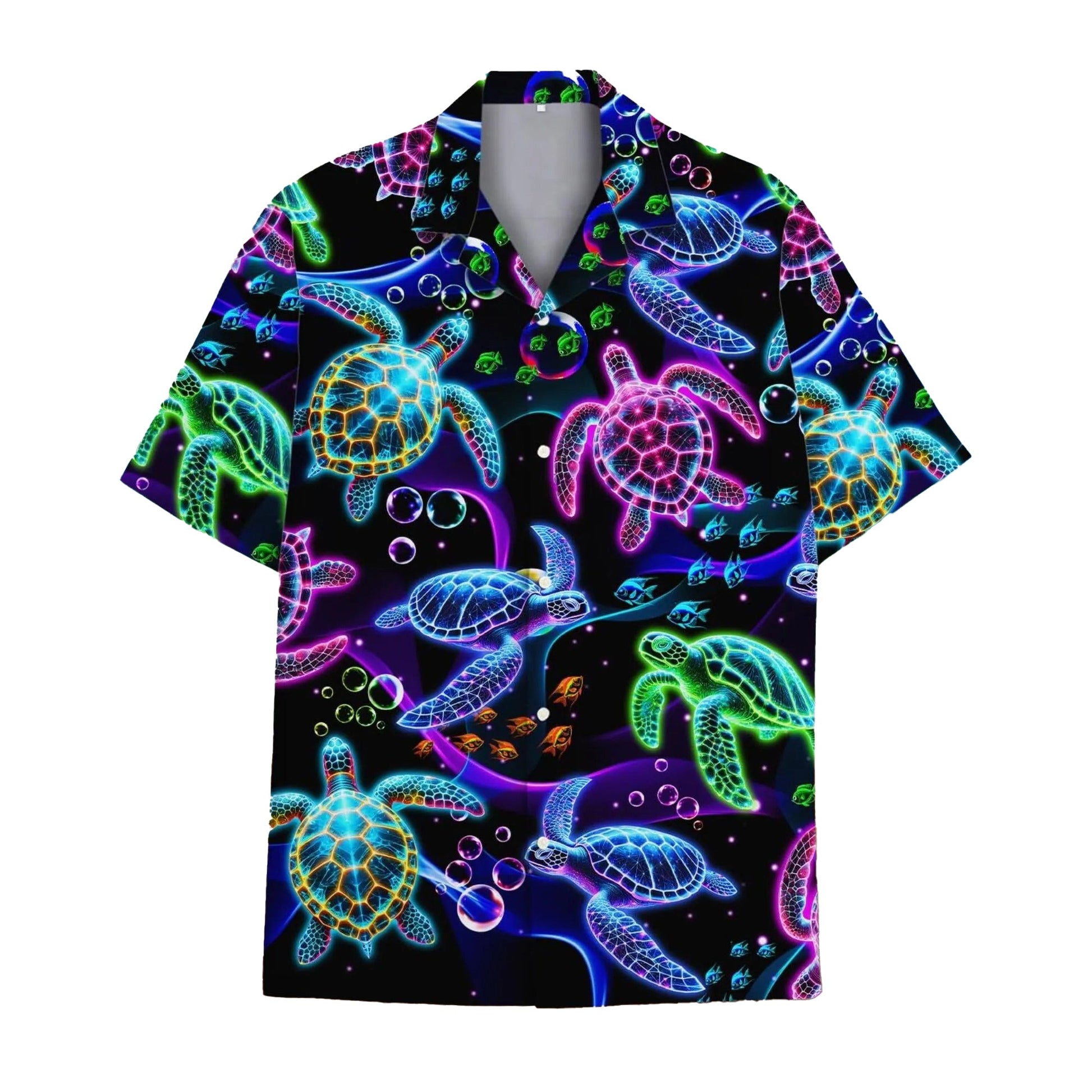 Sea Turtle Hawaii Shirt, Neon Sea Turtle Hawaiian Shirt for Men, Colorful Ocean Turtle Aloha Beach Shirt