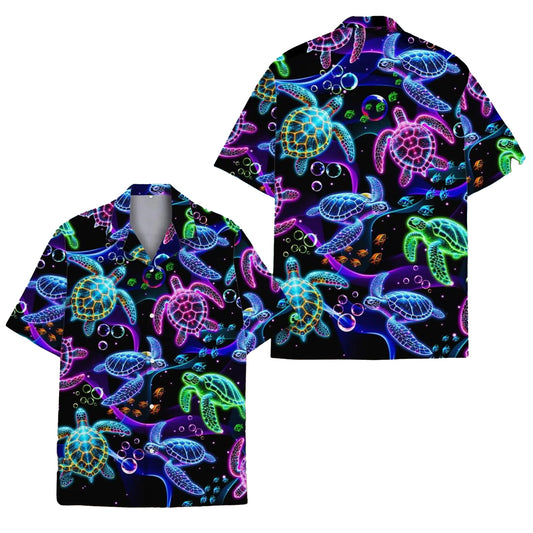 Sea Turtle Hawaii Shirt, Neon Sea Turtle Hawaiian Shirt for Men, Colorful Ocean Turtle Aloha Beach Shirt