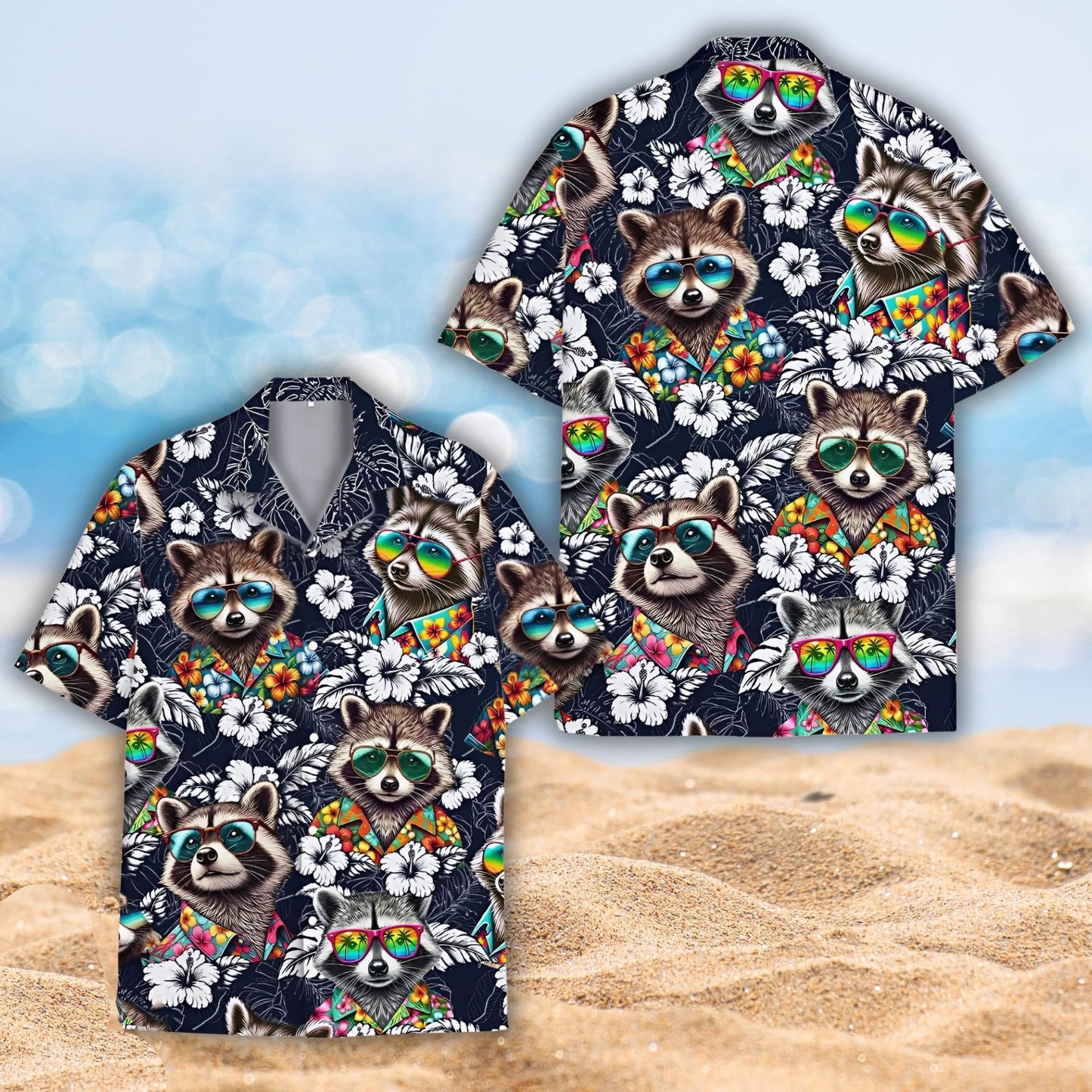 Raccoon Floral Hawaiian Shirt, Cool Sunglasses Aloha Shirt